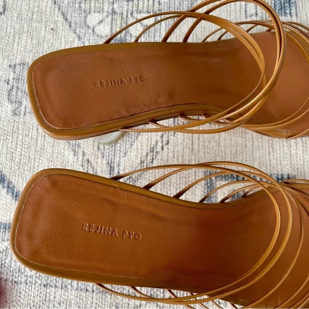 Regina Pyo “Zoe” Brown Leather Lucite Heel Sandals Sz 36